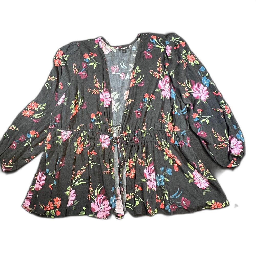 Torrid Floral Peplum Kimono Top Black size 5